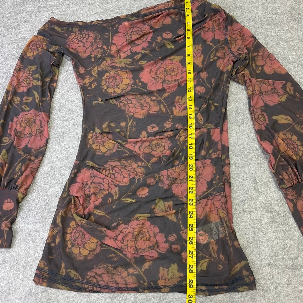 Free People Floral Mesh Ruched Off Shoulder Long Sleeve Tunic Top Medium - Picture 14 of 16